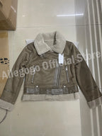 Vestes en cuir en faux peau de mouton pour femmes