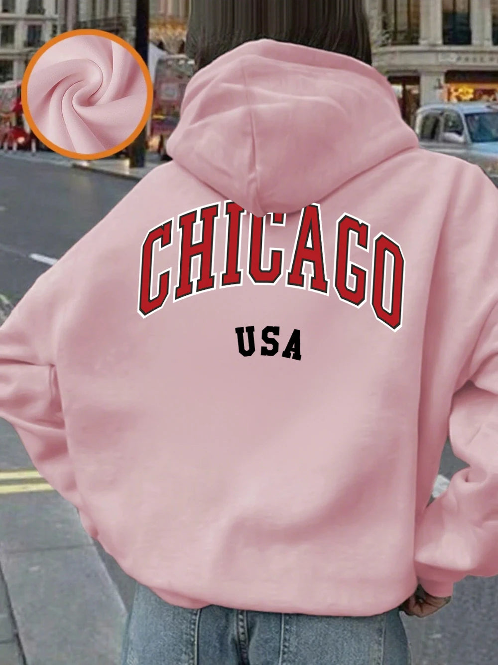 Sweat à capuche imprimé Chicago USA pour femmes