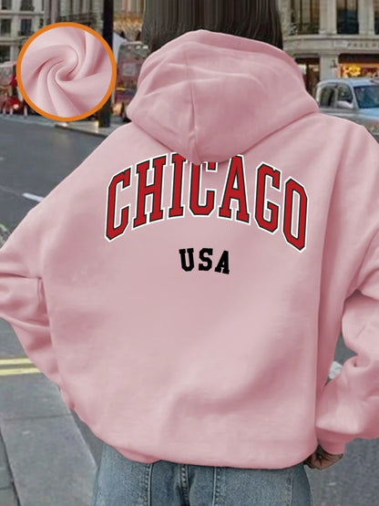Sweat à Capuche Femme – Imprimé Chicago USA