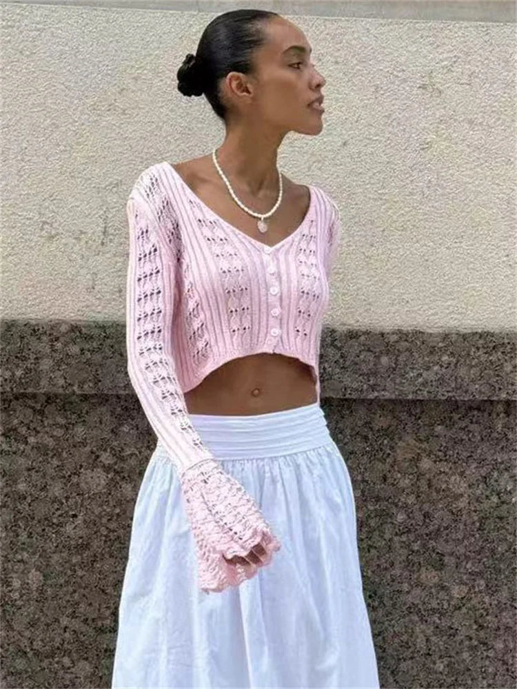 Gilet en maille ajourée pour femmes