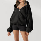 Veste de sport à capuche grise ample américaine pour femmes