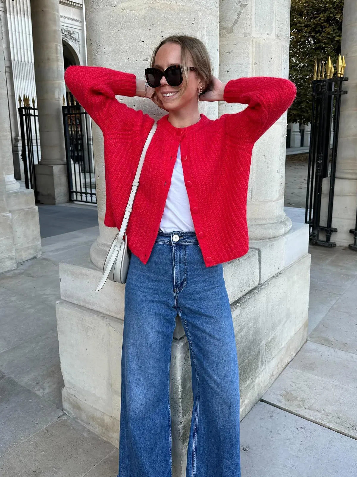Cardigan à col rond et simple boutonnage pour femmes