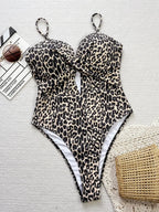 Maillot de bain une pièce imprimé léopard, taille haute pour femmes