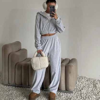 Ensemble 2 Pièces Femme – Cardigan à Capuche et Pantalon
