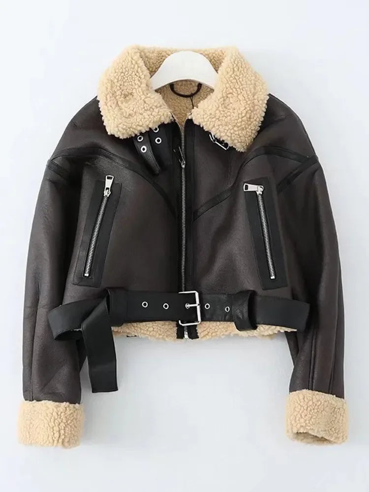 Veste en fausse fourrure d'agneau pour femmes