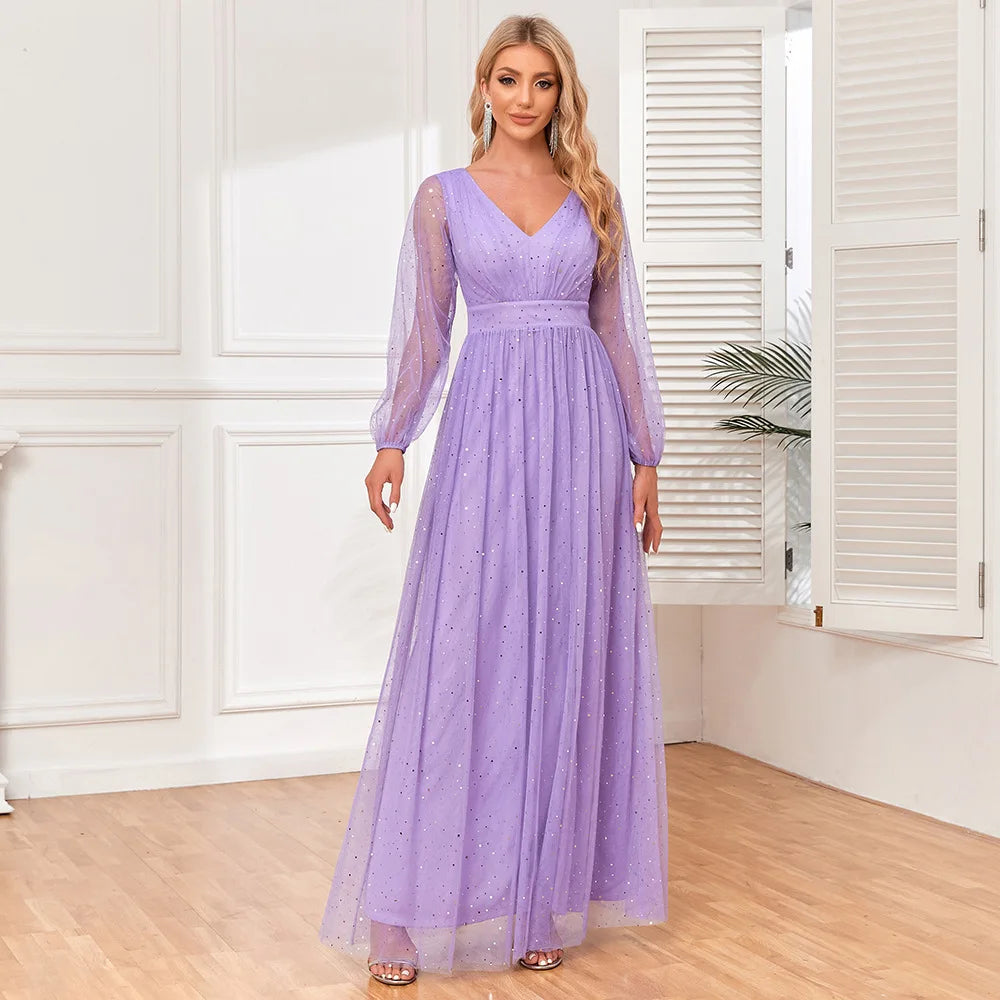 Robe à manches longues col en v pour femmes