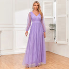 Robe à manches longues col en v pour femmes