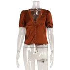 T-shirt court à lacets Lace V-neck pour femmes