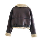 Veste courte en faux cuir d'agneau pour femmes