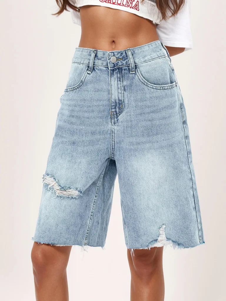 short en jean taille haute pour femmes