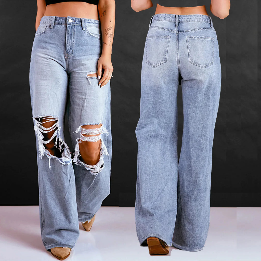 Jean ample taille haute à jambes larges pour femmes