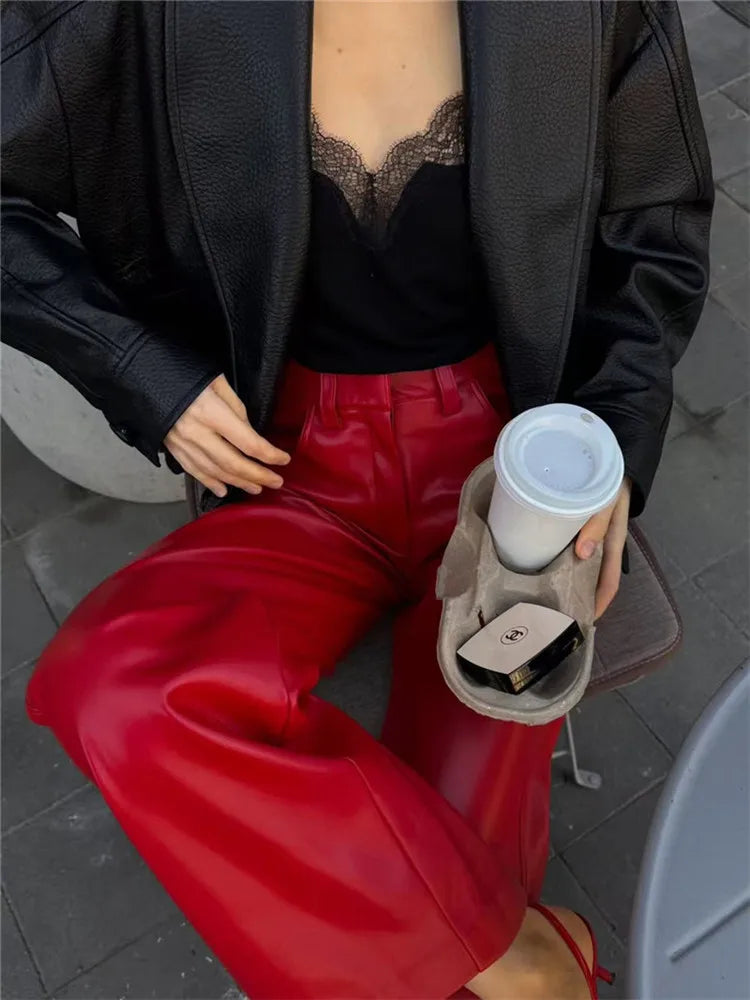 Veste Femme Noire Ample en Similicuir à Col Revers