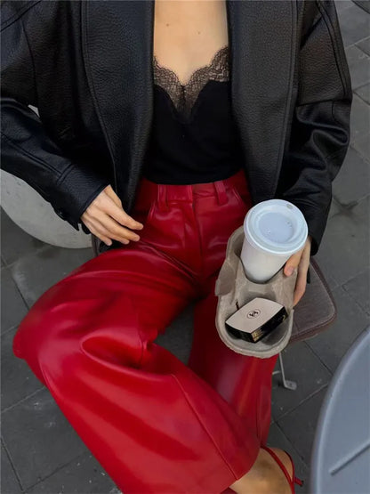 Veste Femme Noire Ample en Similicuir à Col Revers