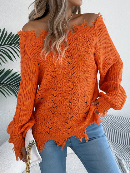 Pull à Épaules Dénudées Femme – Maille et Franges
