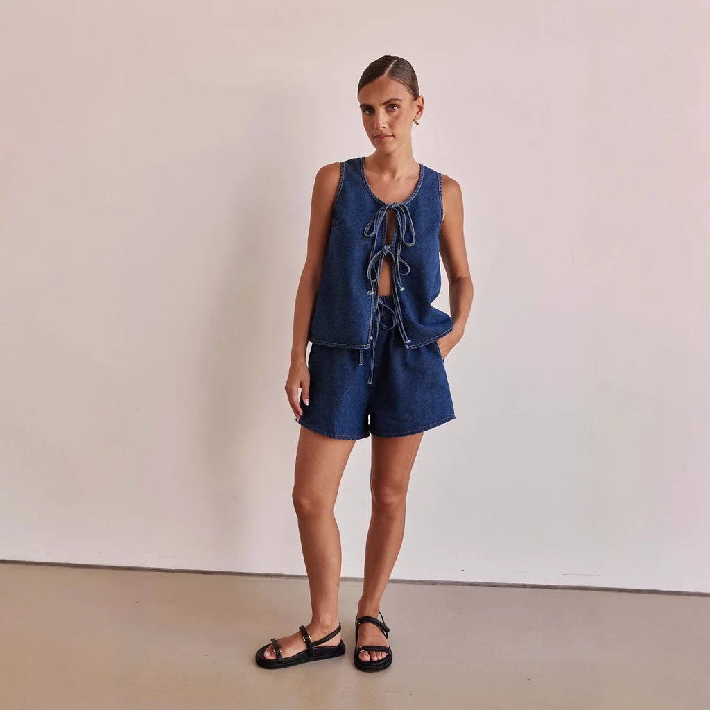 Ensemble deux pièces short en jean ample et décontracté pour femmes