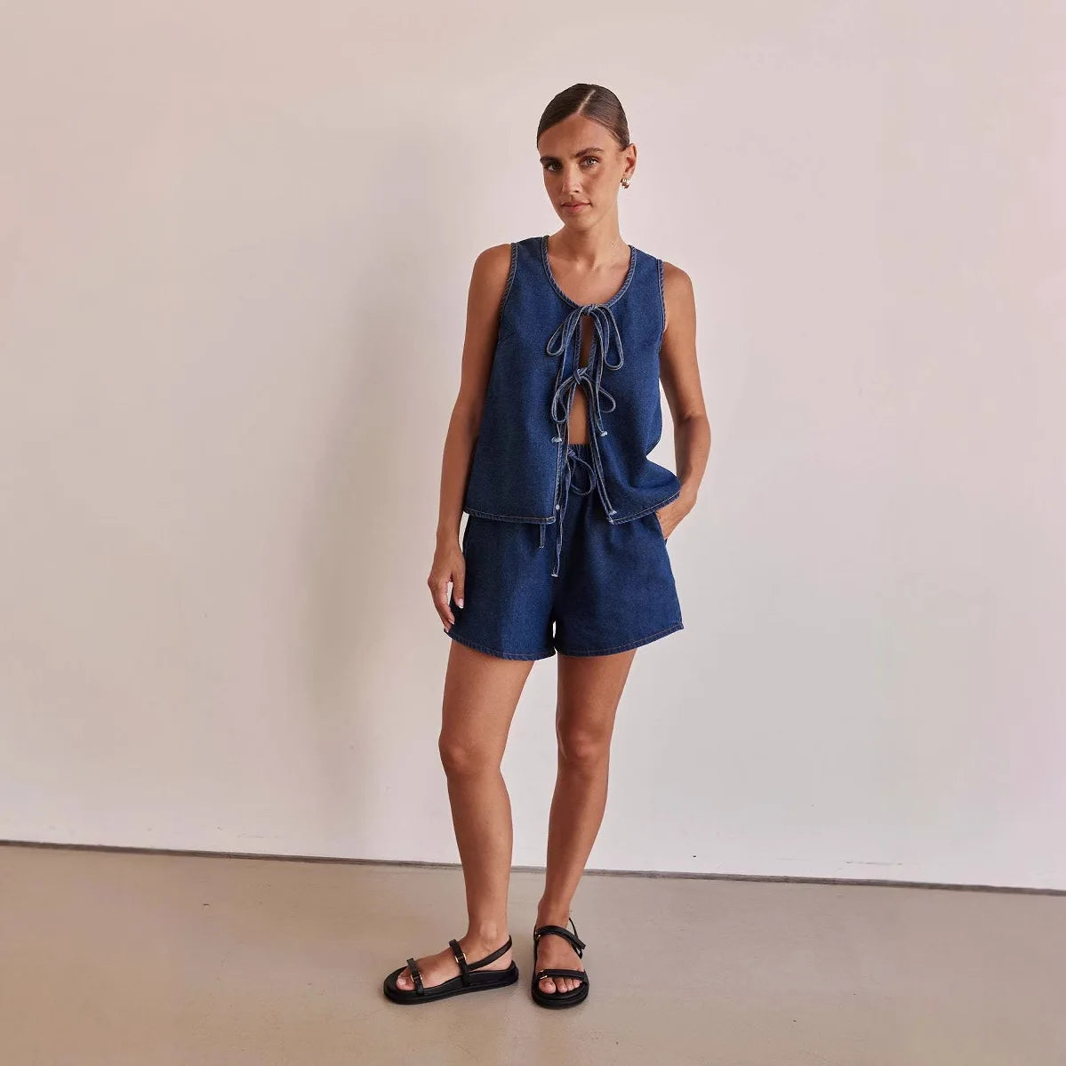 Ensemble deux pièces short en jean ample et décontracté pour femmes