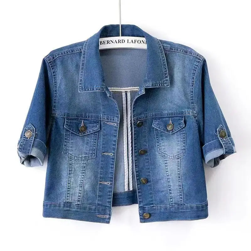 Veste courte en jean avec manches mi-longue pour femmes