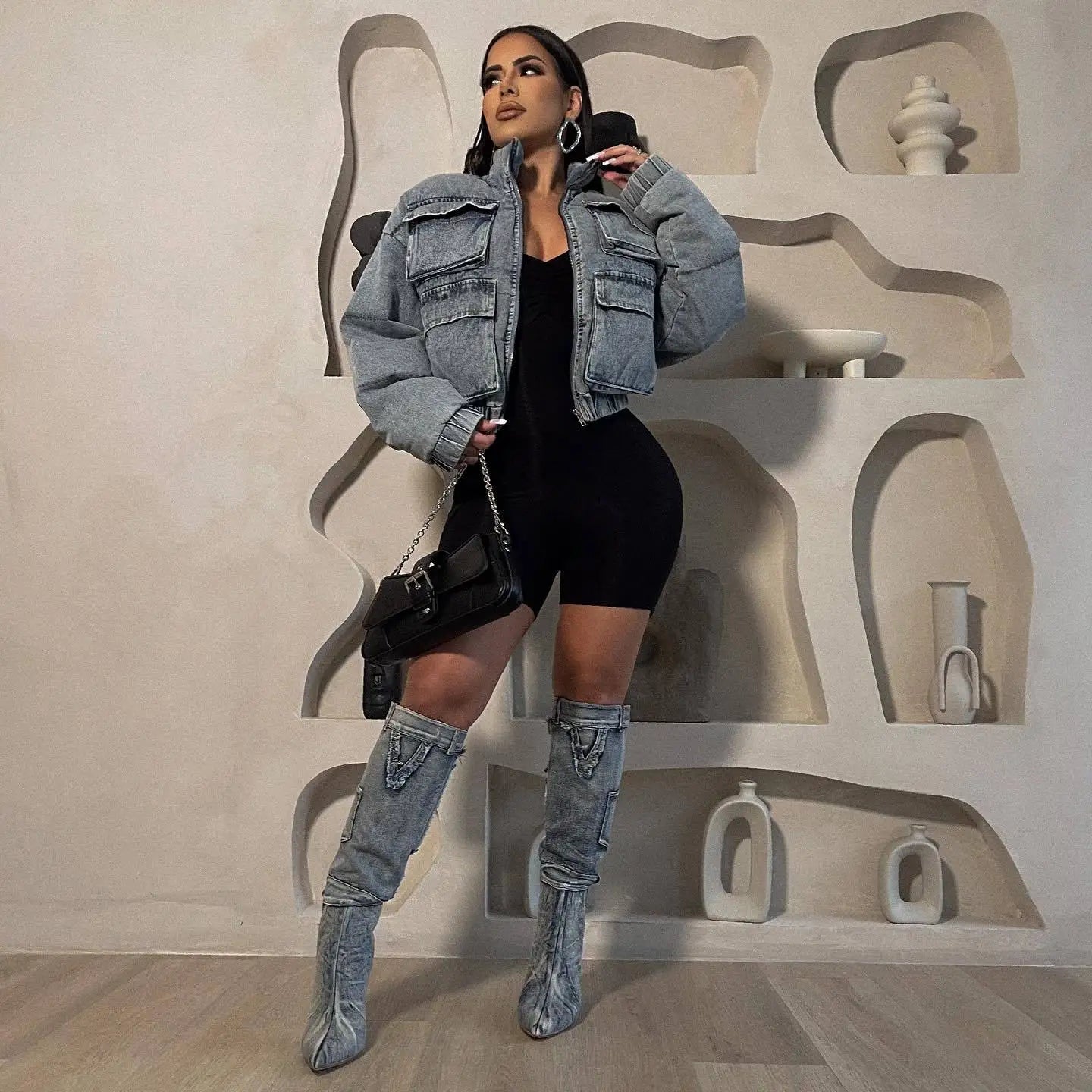 Combinaison en denim matelassé pour femmes