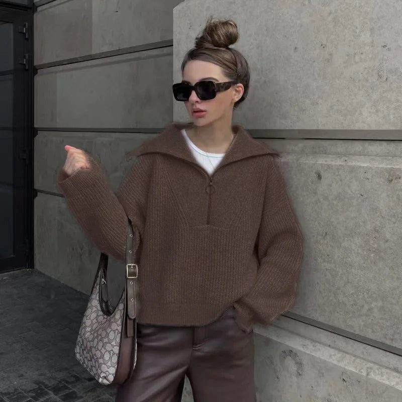 Pull ample en tricot à manches longues pour femmes