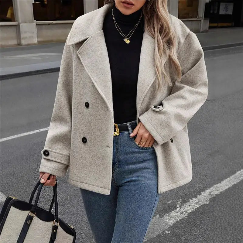 Veste en laine décontractée avec col de costume pour femmes