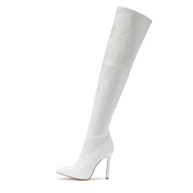 Botte en cuir verni bout pointu pour femmes
