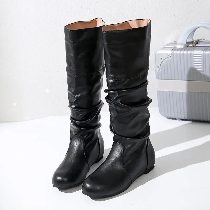 Bottes en cuir plissé pour femmes