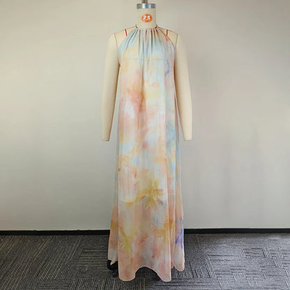 Robe longue tie-dye en maille froncée pour femme