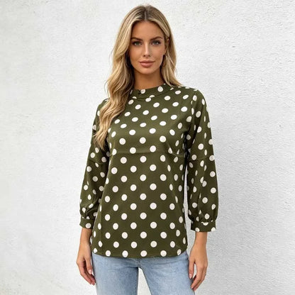 Chemisier à Pois Femme – Col Montant et Manches Longues