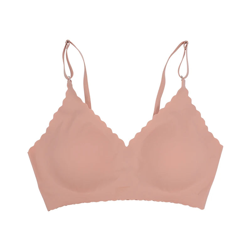 Soutien-gorge confortable sans fil rembourré avec bord ondulé pour femmes