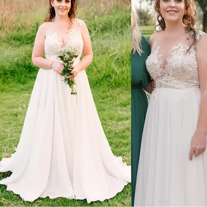 Robe de mariée élégante en dentelle sans manches pour femmes
