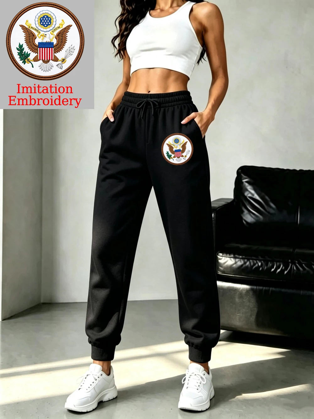 Pantalon de jogging avec imprimé emblème américain pour femmes