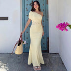 Robe longue asymétrique en dentelle pour femmes