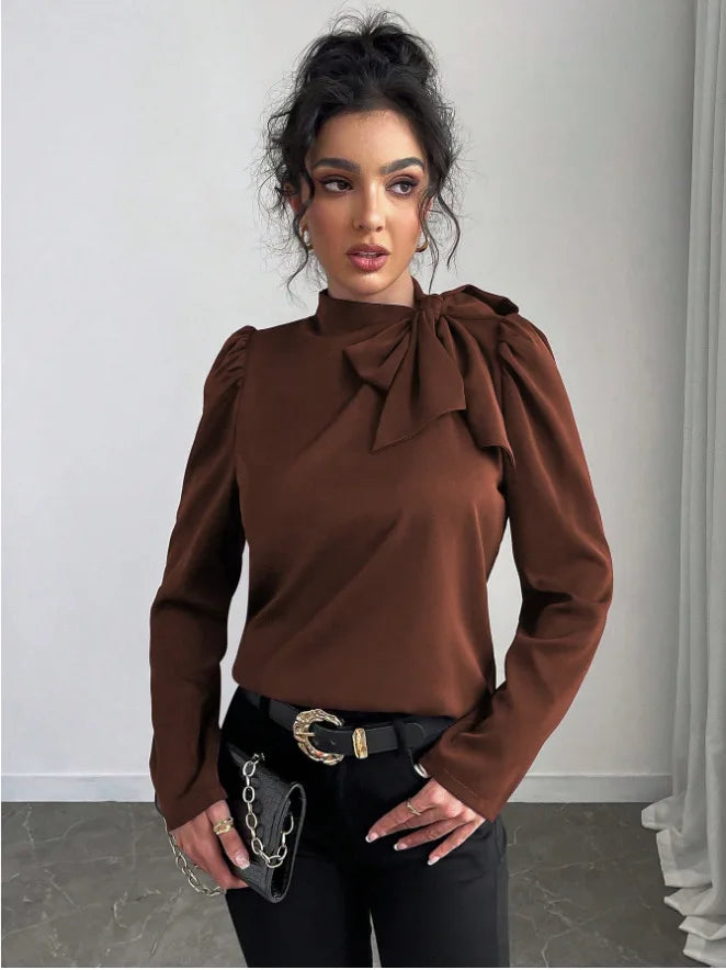 Chemise avec nœud et à manches longues pour femmes