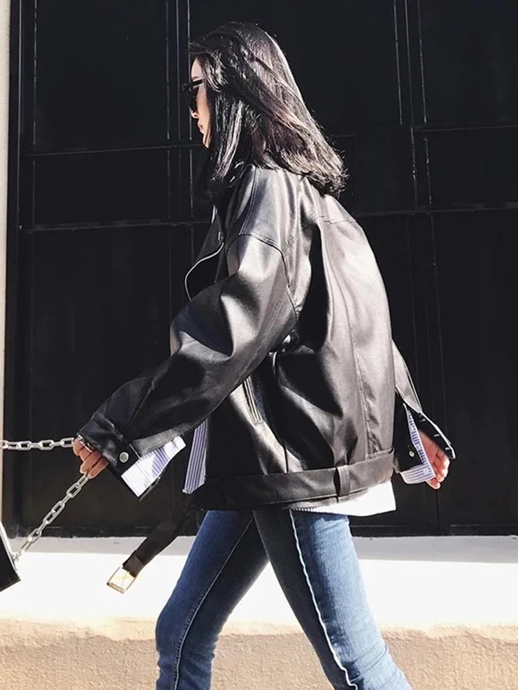Blouson biker femme souple en simili cuir