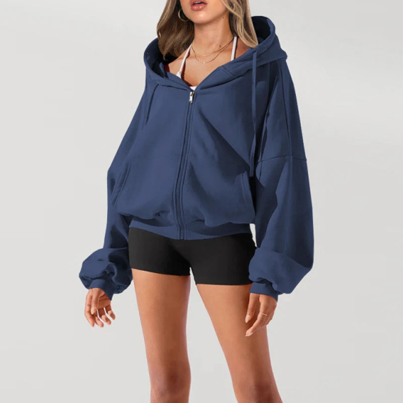 Veste de sport à capuche grise ample américaine pour femmes