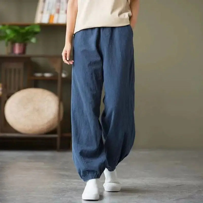 Pantalon en coton et lin pour femmes