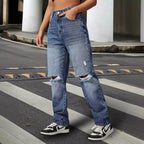 Pantalon décontracté tendance en jean déchiré pour femmes