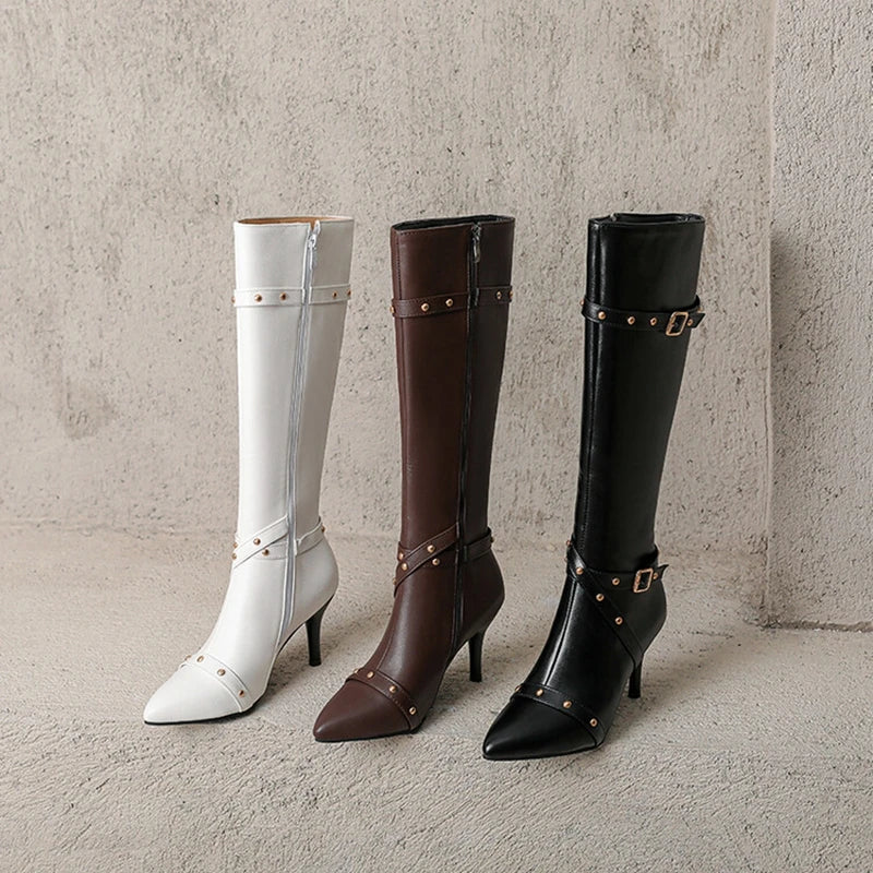 Bottes hautes à bout pointu et talon aiguille de 8 cm pour femmes