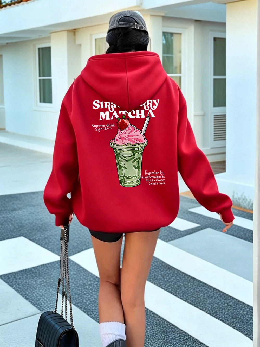 Sweat à capuche imprimé fraise et matcha pour femmes