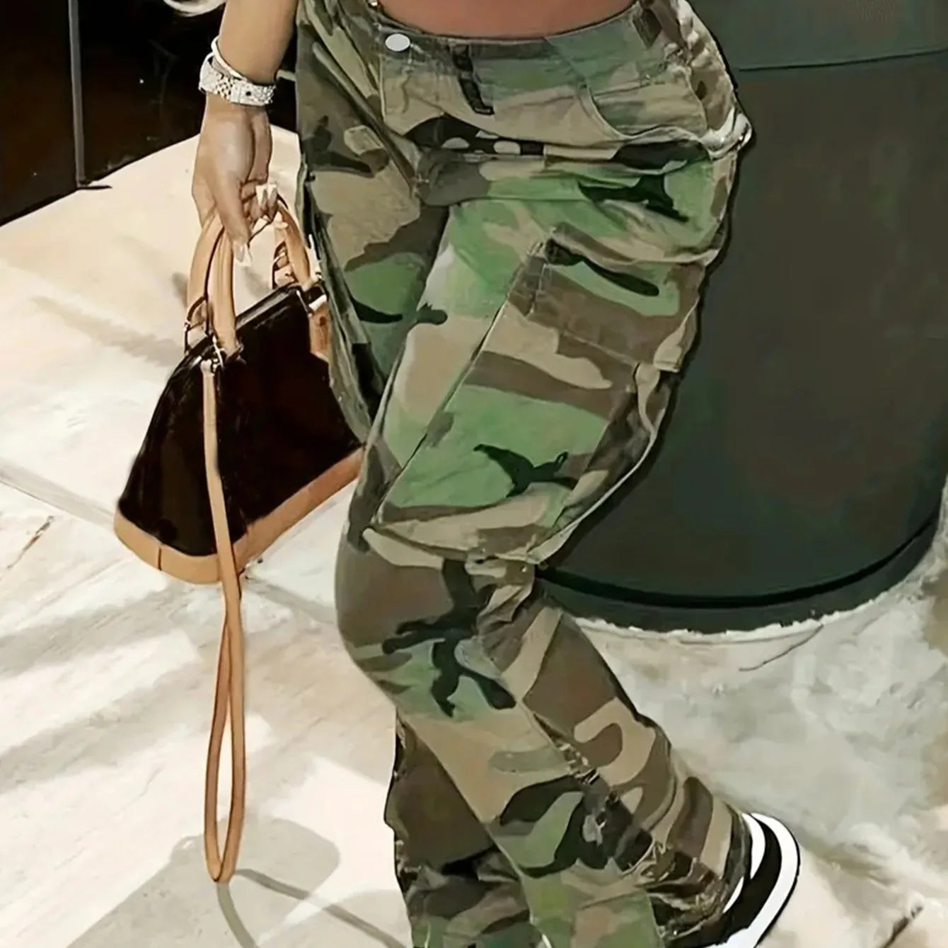 Pantalon camouflage taille haute pour femmes