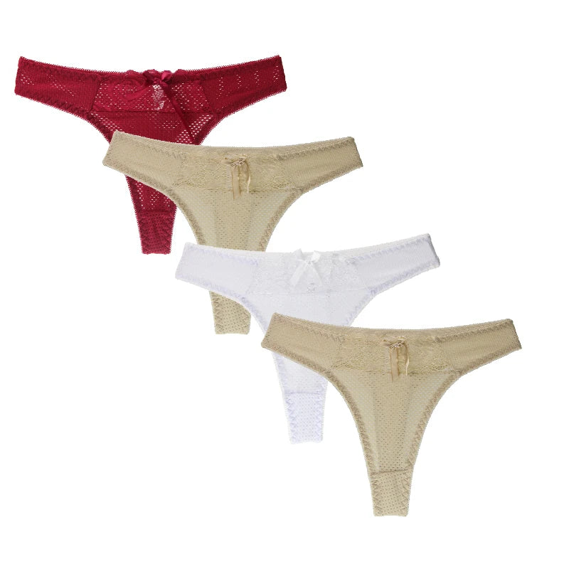 Lot de 4 strings sexy en soie glacée pour femmes