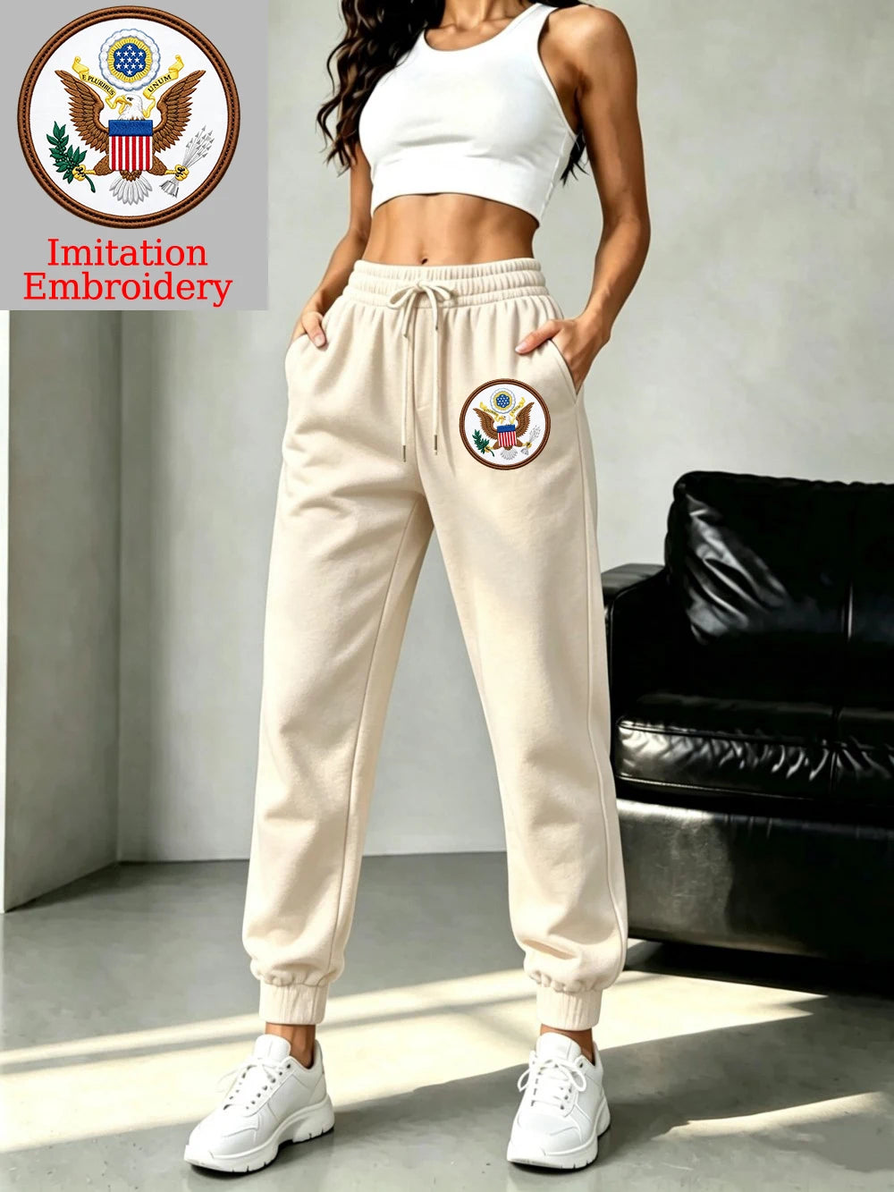 Pantalon de jogging avec imprimé emblème américain pour femmes
