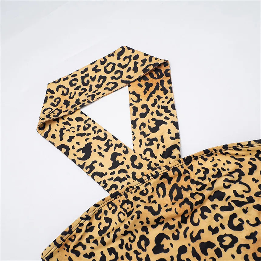 Ensemble 2 pièces imprimé léopard sauvage débardeur sans bretelles + Leggings assortis pour femmes