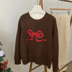 Pull brodé avec nœud pour femmes
