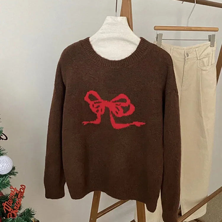 Pull brodé avec nœud pour femmes