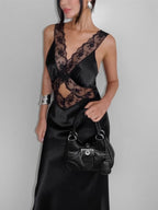 Robe longue sexy en dentelle ajourée pour femmes