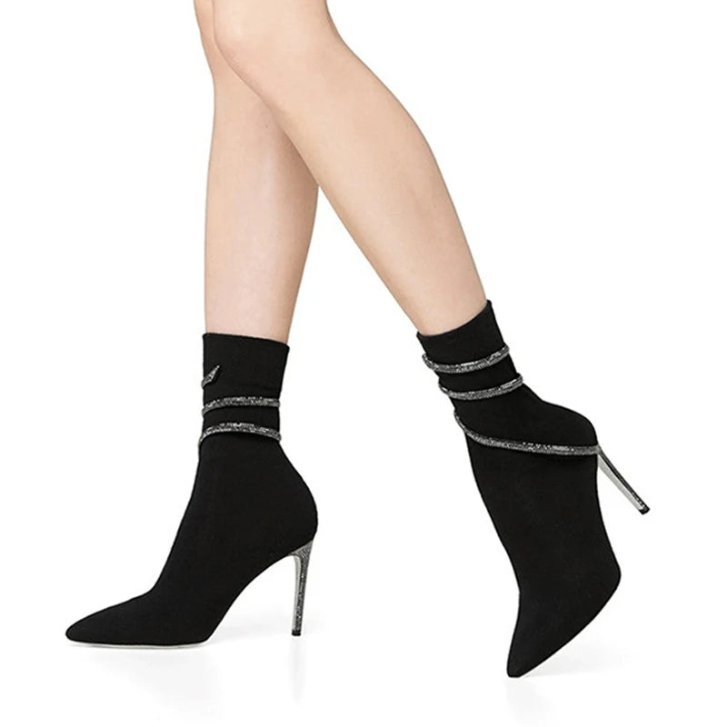 Bottines pointues en biscuits cristal pour femmes