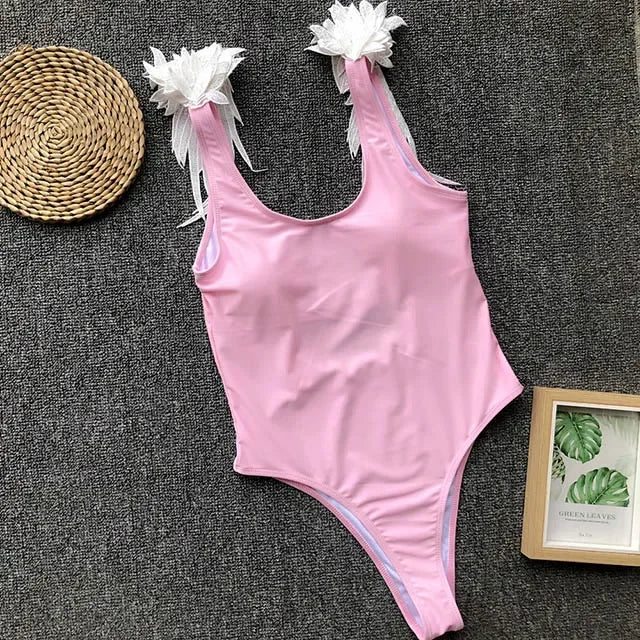Maillot de bain une pièce à dos ouvert et ailes d'ange pour femmes