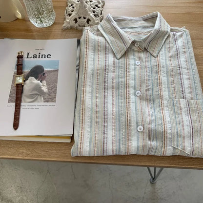 Chemisier Rayé Femme – Léger, Anti-UV et Col à Revers