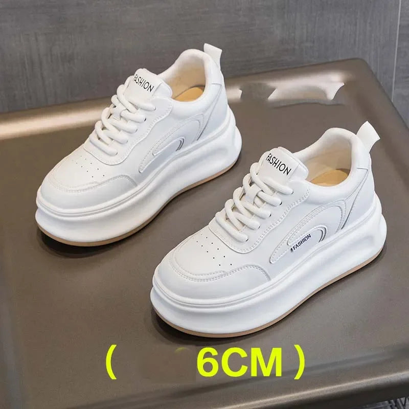 Baskets compensées en cuir véritable pour femmes